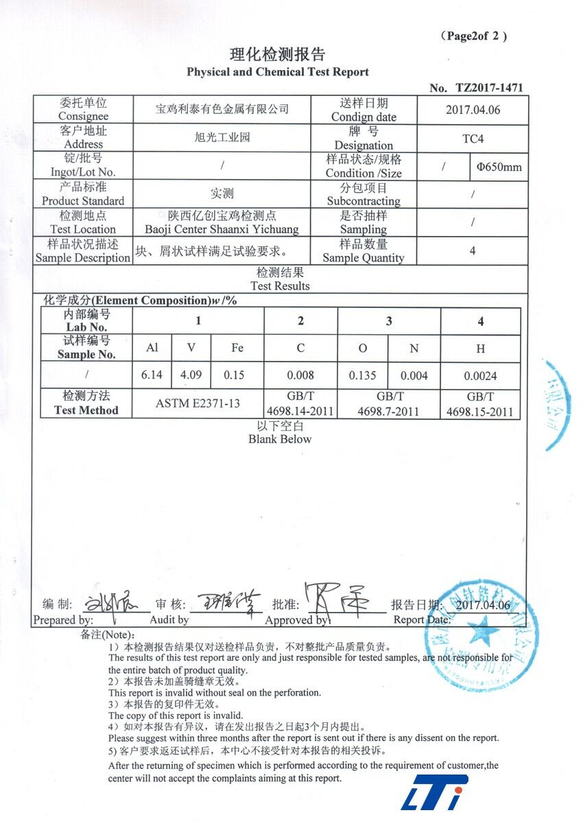 钛金属检测汇报