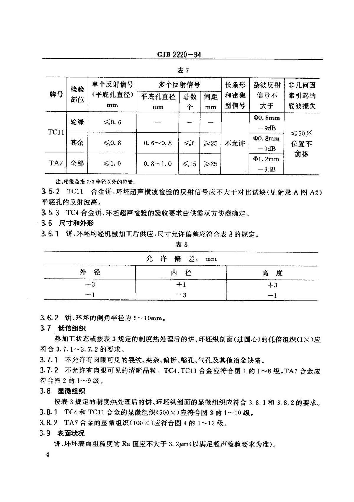 航空发起机用钛合金饼环坯规范国军标 GJB2220-94