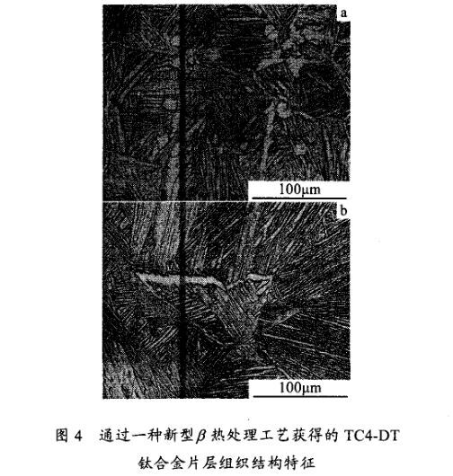 通过一种新型β热处置工艺获得的TC4一DT钛合金片层组织结构特点